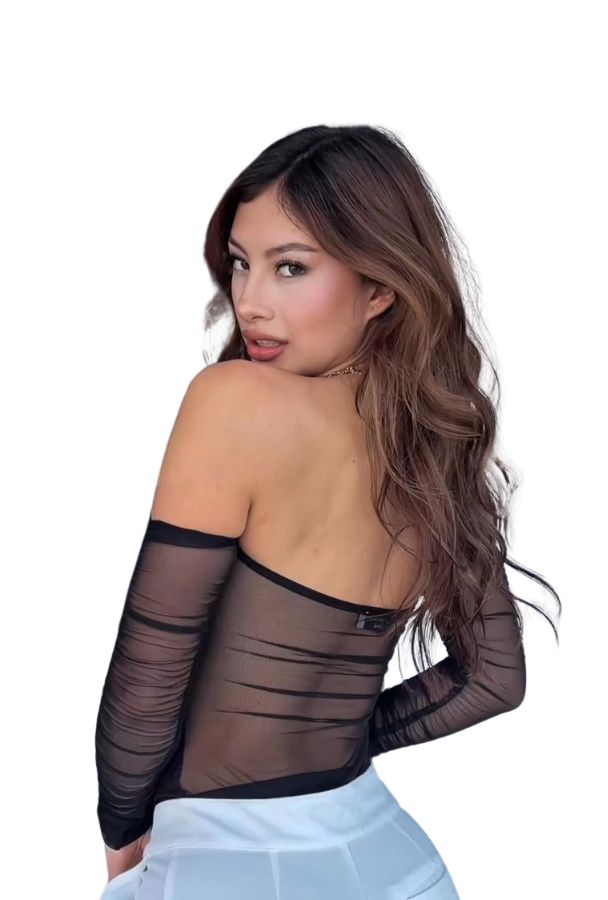 Body cuello bandeja manga larga mesh Negro
