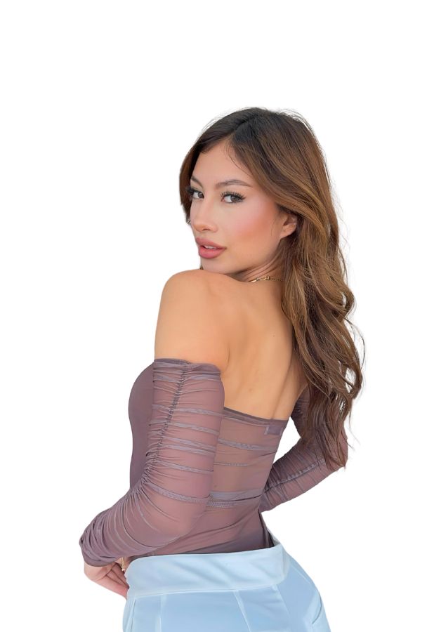 Body cuello bandeja manga larga mesh Mocha Mousse