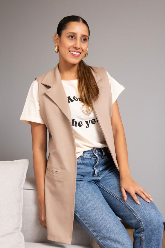 Camel thick knit long vest