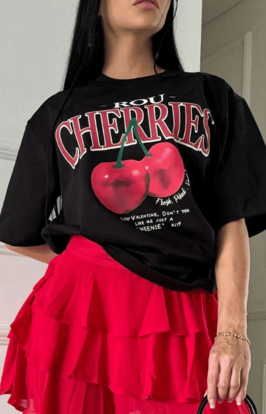 Camiseta oversize estampada negra Cherry