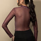Camibuzo Mesh con mangas en transparencia Vino tinto