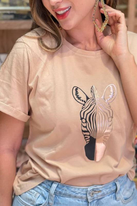 Zebra beige printed basic t-shirt 