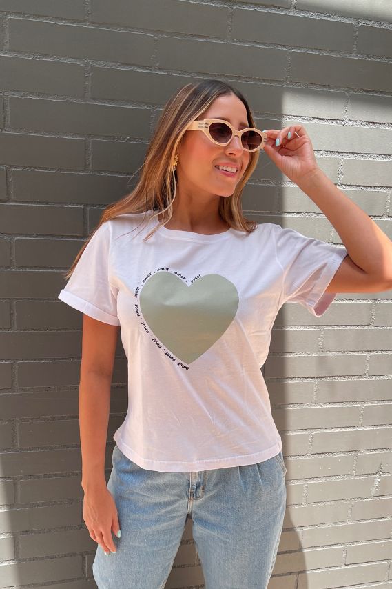 Camiseta básica blanca estampada Amor Amor