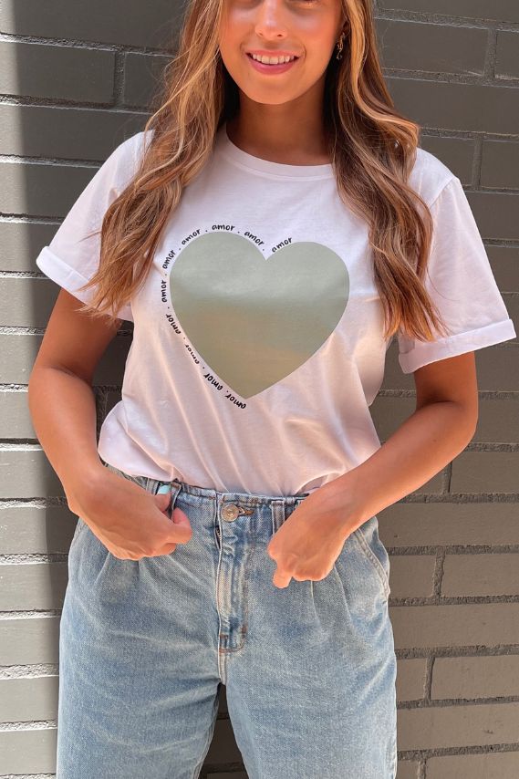 Camiseta básica blanca estampada Amor Amor