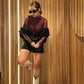 Camibuzo Mesh con mangas en transparencia Vino tinto