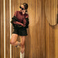 Camibuzo Mesh con mangas en transparencia Vino tinto