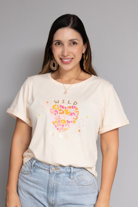 Wild Heart White Printed Basic T-Shirt 